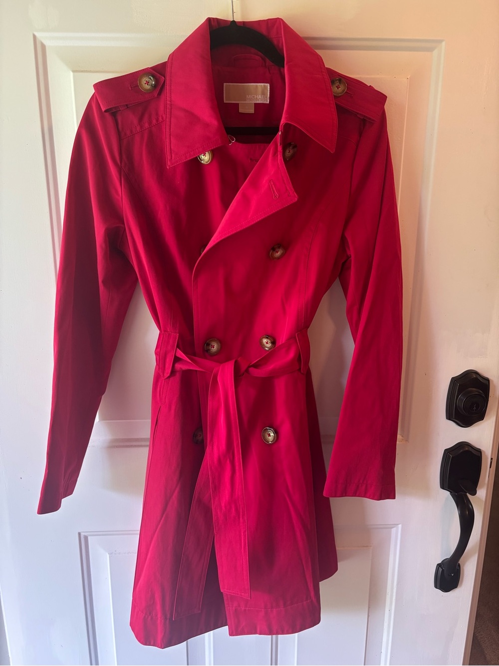 Michael Kors Bright Red Double-Breasted Trench Coat